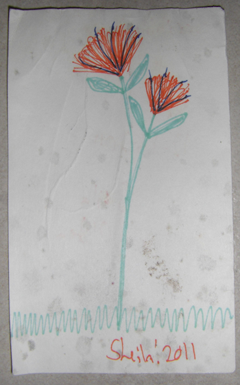 a drawing of a flower with mold spots on it
